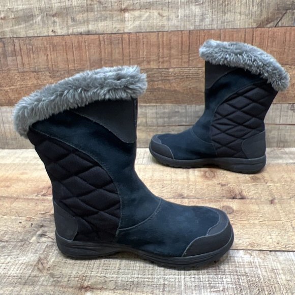 Columbia Womens Black Suede Waterproof Faux Fur Winter Boots Slip On Size 7 - Picture 5 of 6